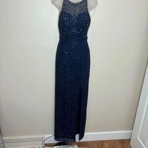 Andretta Donatello Cobalt Blue Vintage Beaded 100% Silk Gown Prom size small